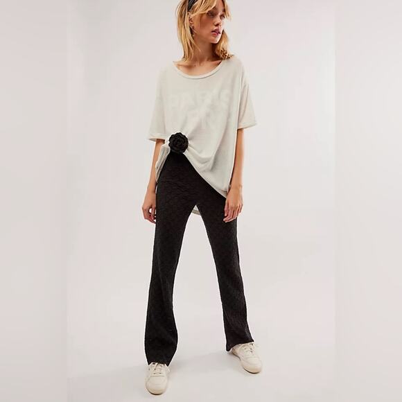 FREE PEOPLE RARE High Waisted Pull On Full Length Lace Flare Stretch Pants XS - Picture 3 of 7